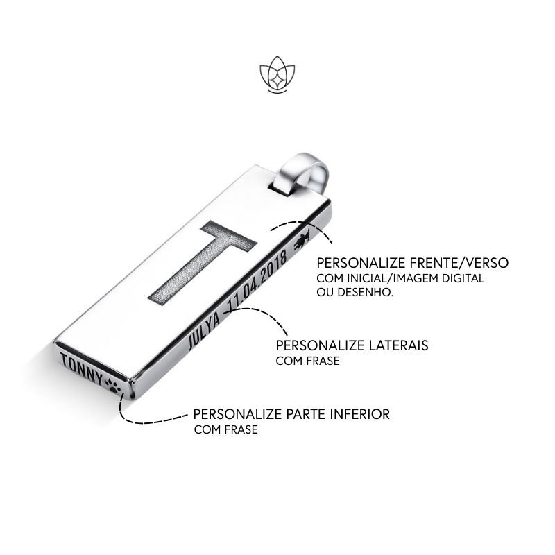 Pingente de Prata Personalizável Caixa Retangular Digital