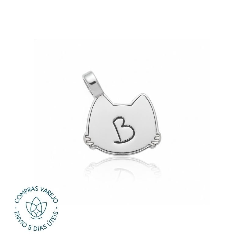 Pingente de Prata Personalizável Patuá Gato Com Contra Argola