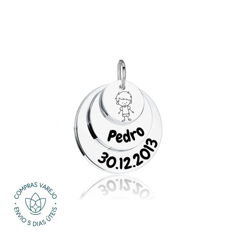 Pingente de Prata Personalizável Três Medalhas Menino