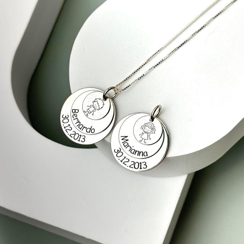 Pingente de Prata Personalizável Três Medalhas Menino