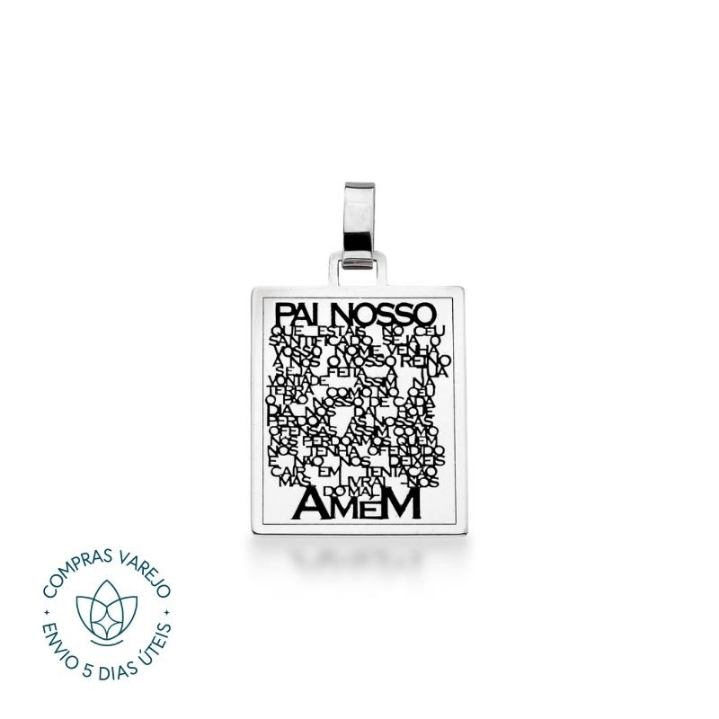 Pingente de Prata Placa Pai Nosso 28x20