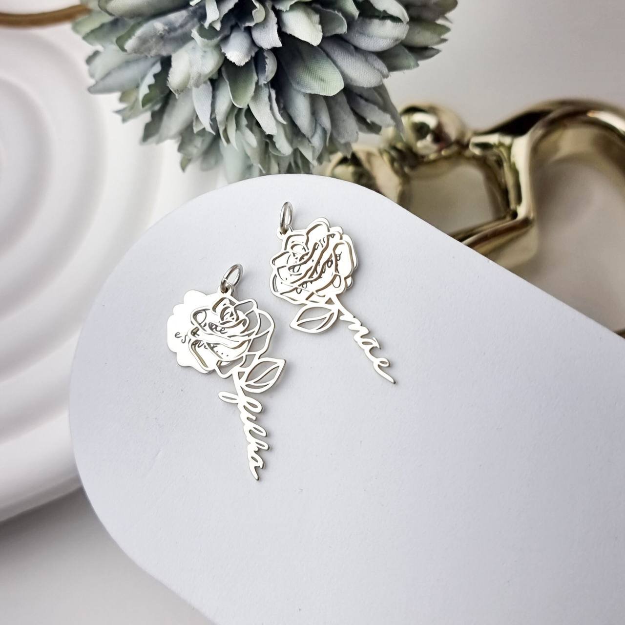 Pingente de Prata Rosa Duplo Mãe