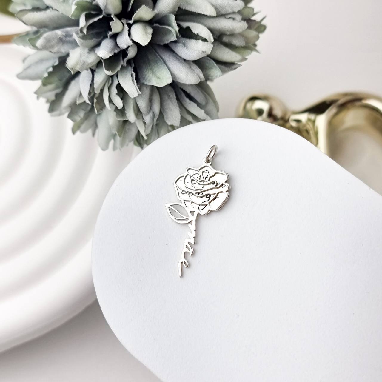 Pingente de Prata Rosa Duplo Mãe