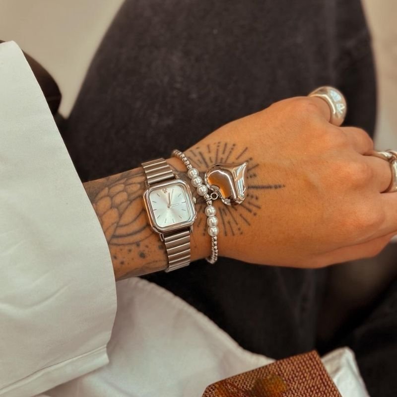 Pulseira Bolinha Pérola e Coração Hipoalergênico
