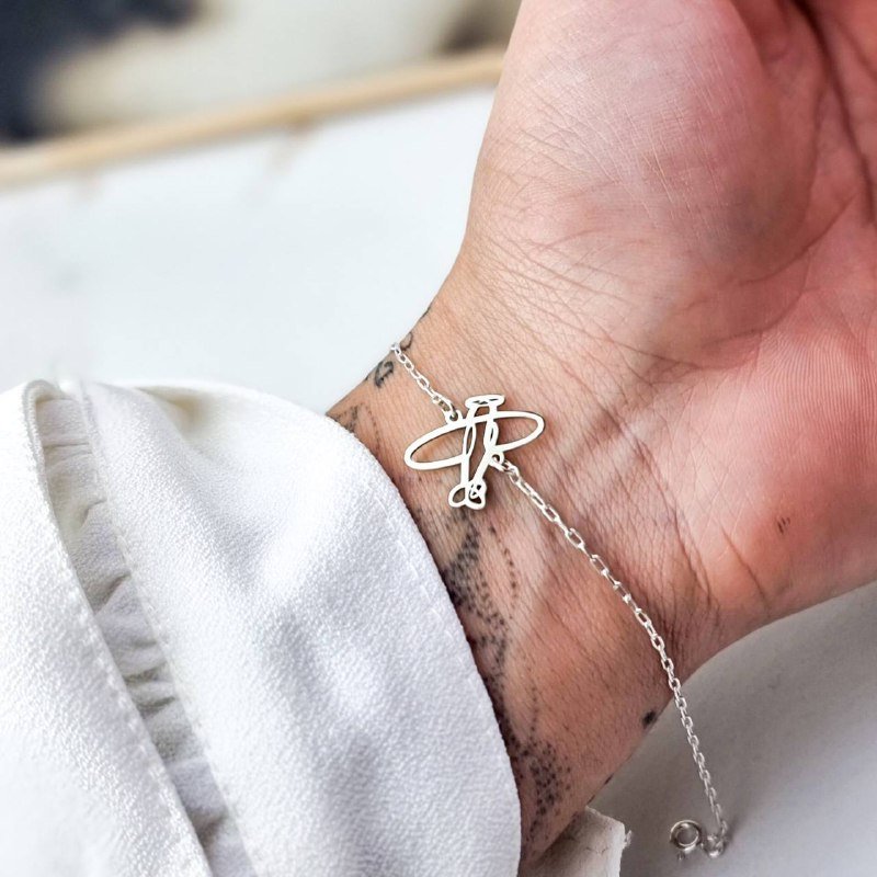 Pulseira de Prata Avião Minimalista