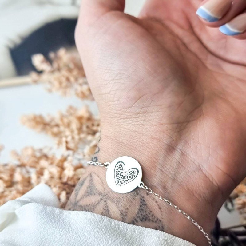 Pulseira de Prata Coração Onça