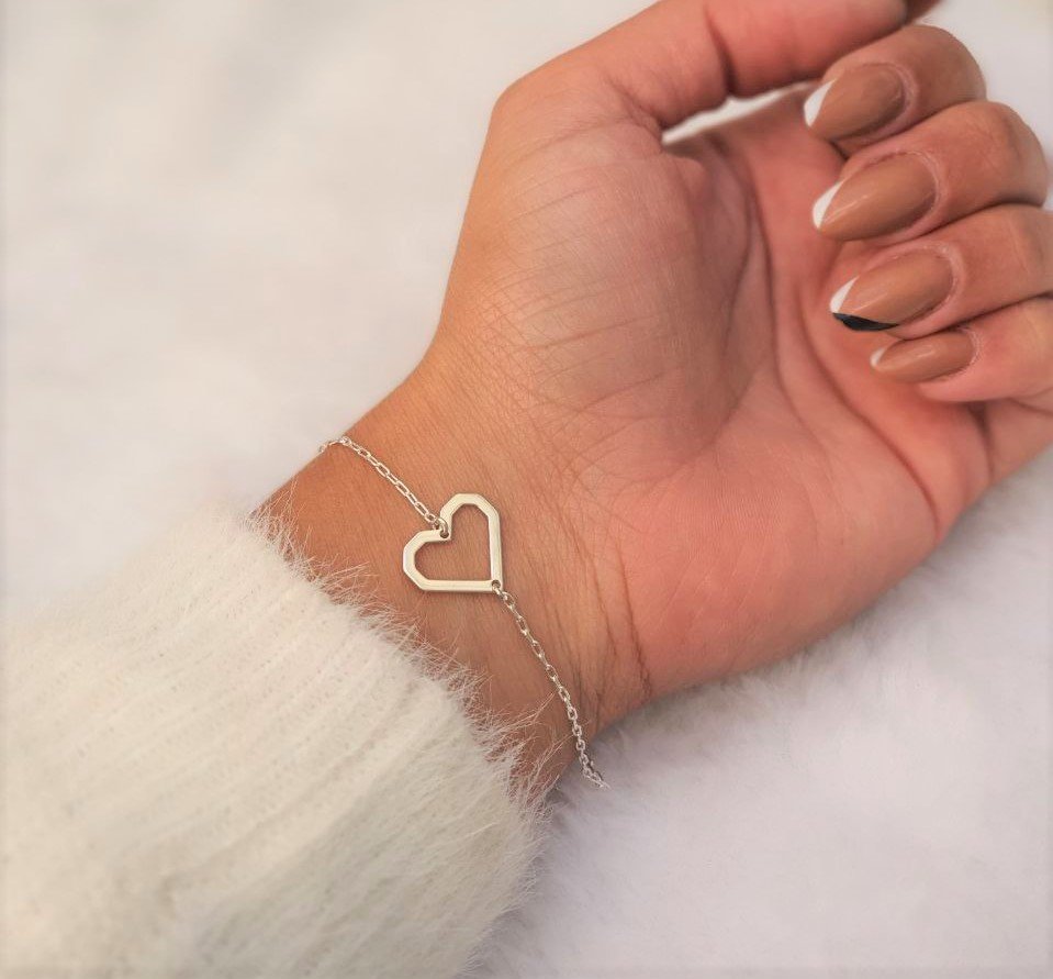 Pulseira de Prata Coração Origami Vazado