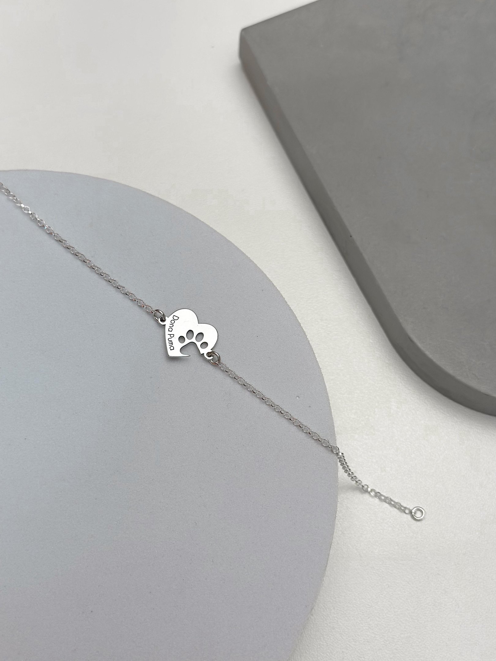 Pulseira de Prata Personalizável Coração Patinha Vazado Escrita