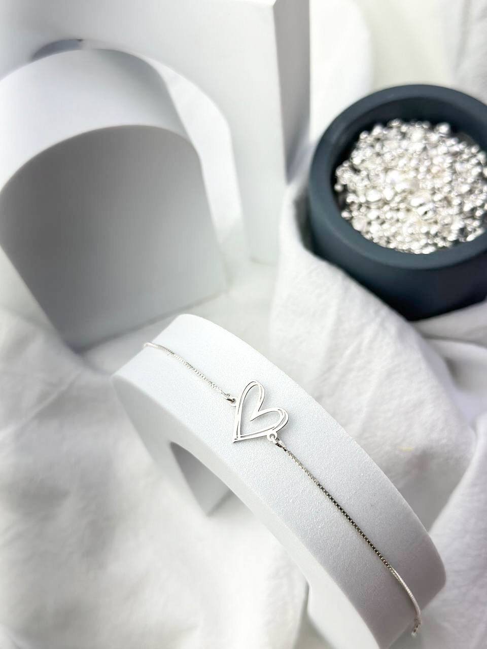 Pulseira de Prata Coração Riscado
