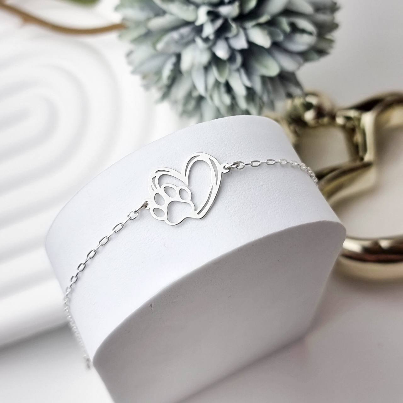 Pulseira de Prata Coração Riscado Patinha Vazado