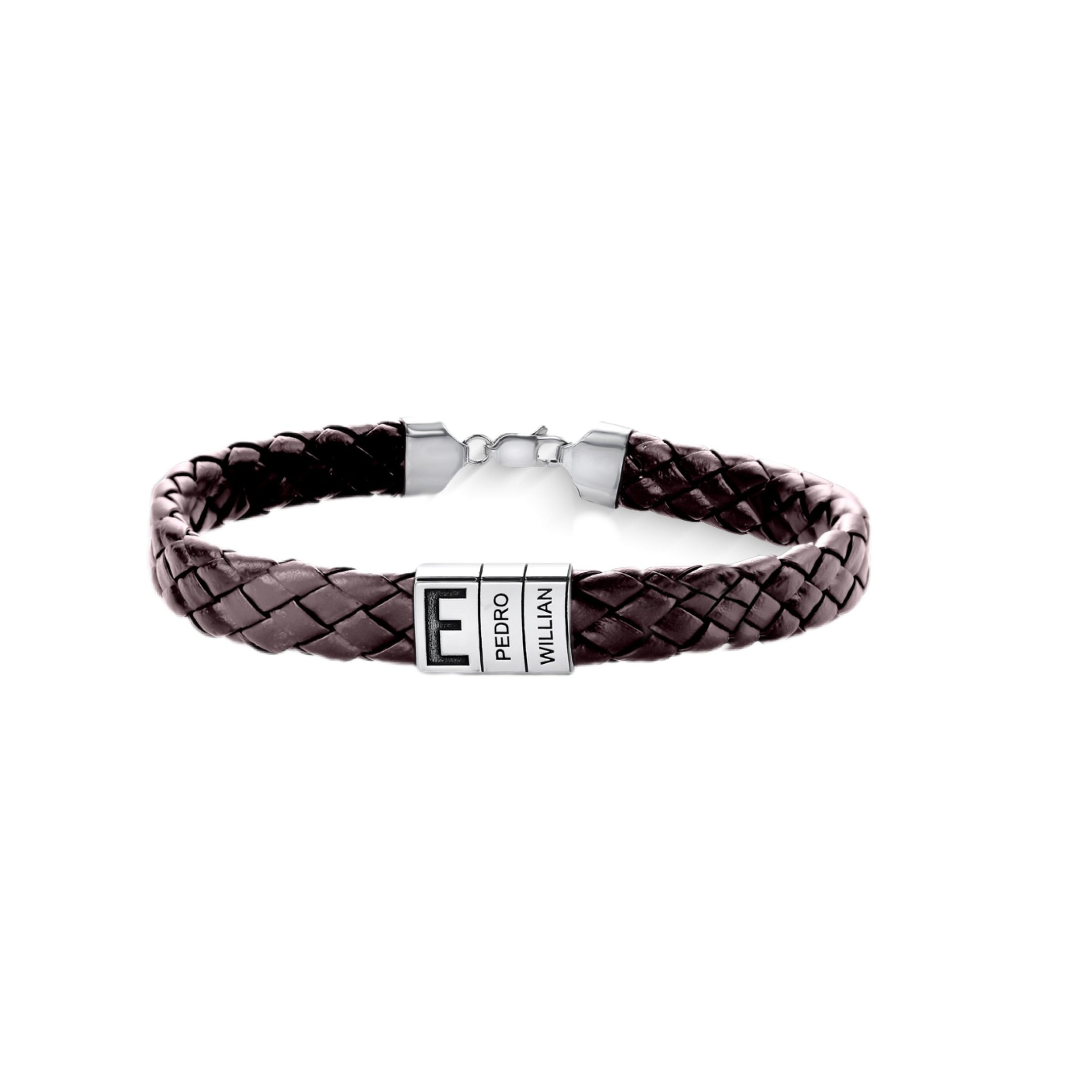 Pulseira de Prata Personalizável Courino Chapa 2 Nomes