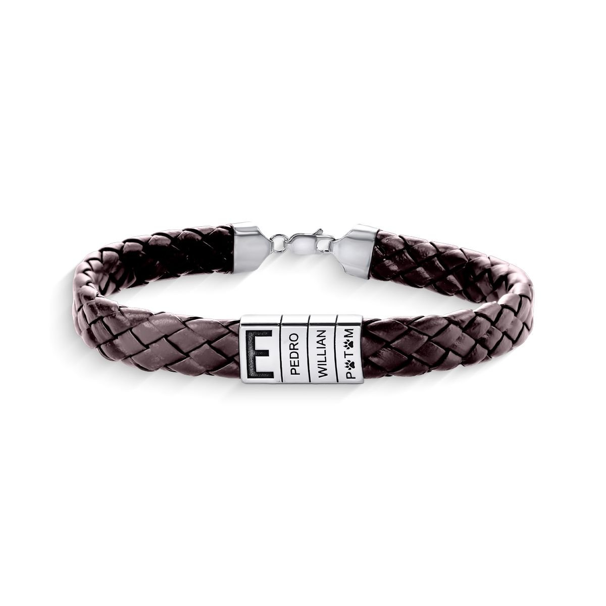 Pulseira de Prata Personalizável Courino Chapa 3 Nomes