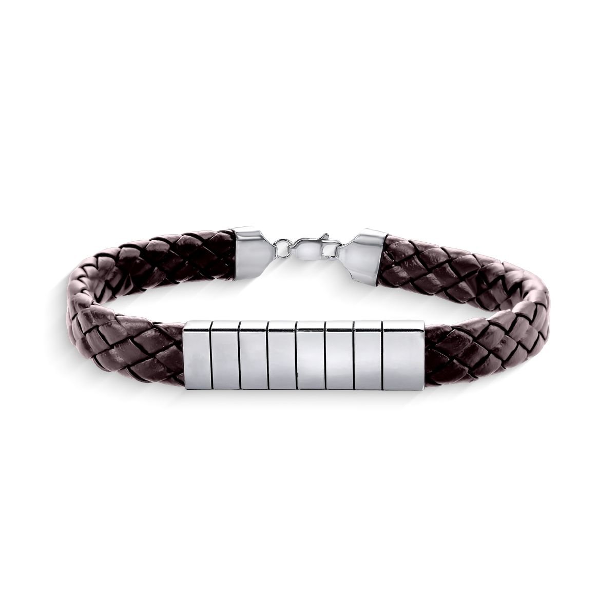 Pulseira de Prata Personalizável Courino Chapa 7 Nomes