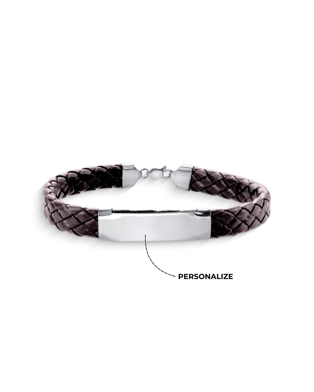 Pulseira de Prata Personalizável Courino Chapa com Escrita