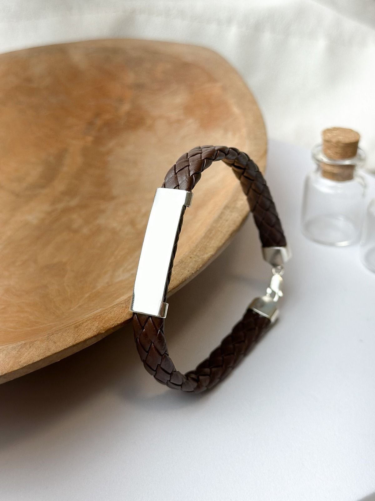 Pulseira de Prata Personalizável Courino Chapa com Escrita