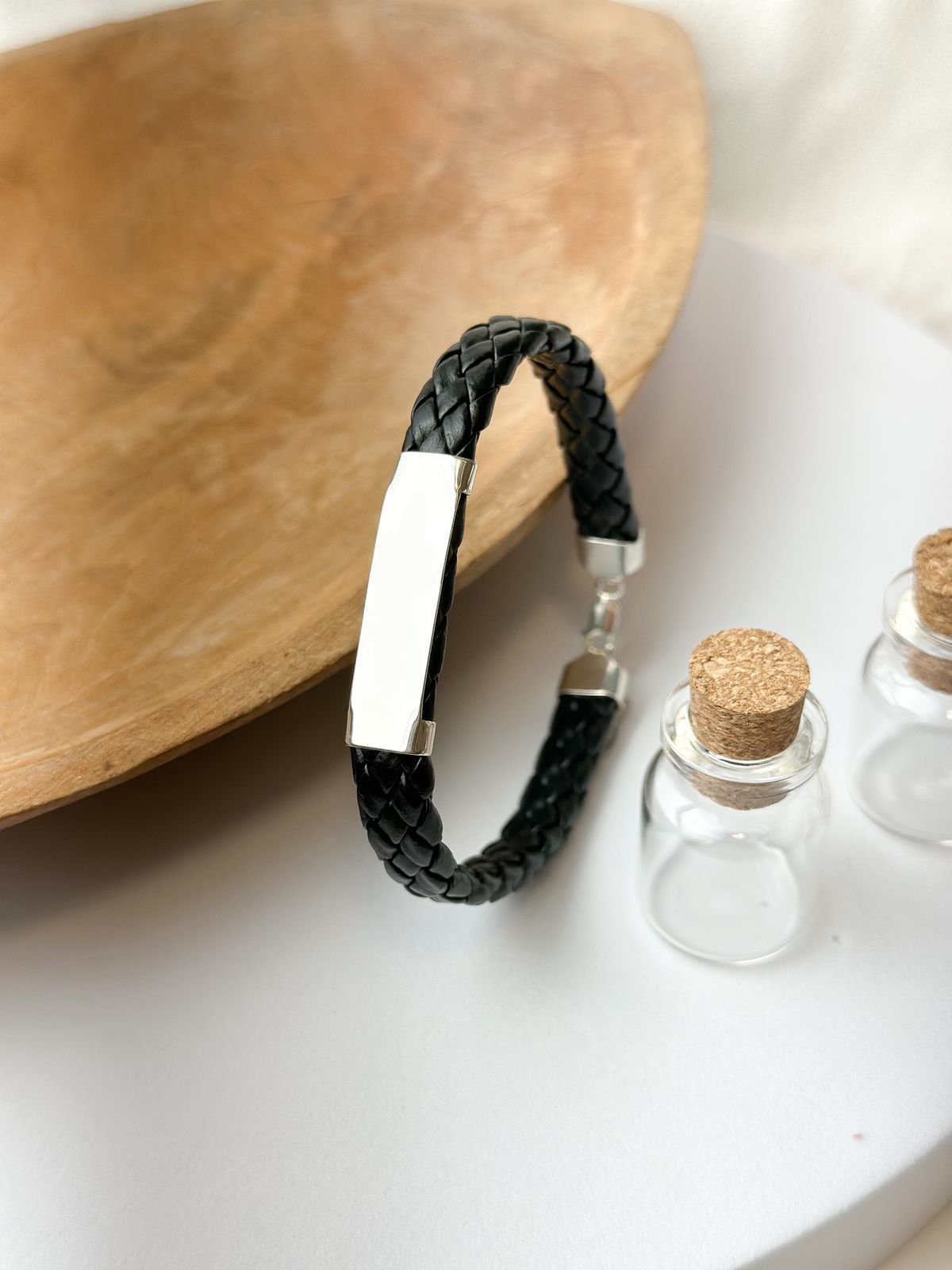 Pulseira de Prata Personalizável Courino Chapa com Escrita