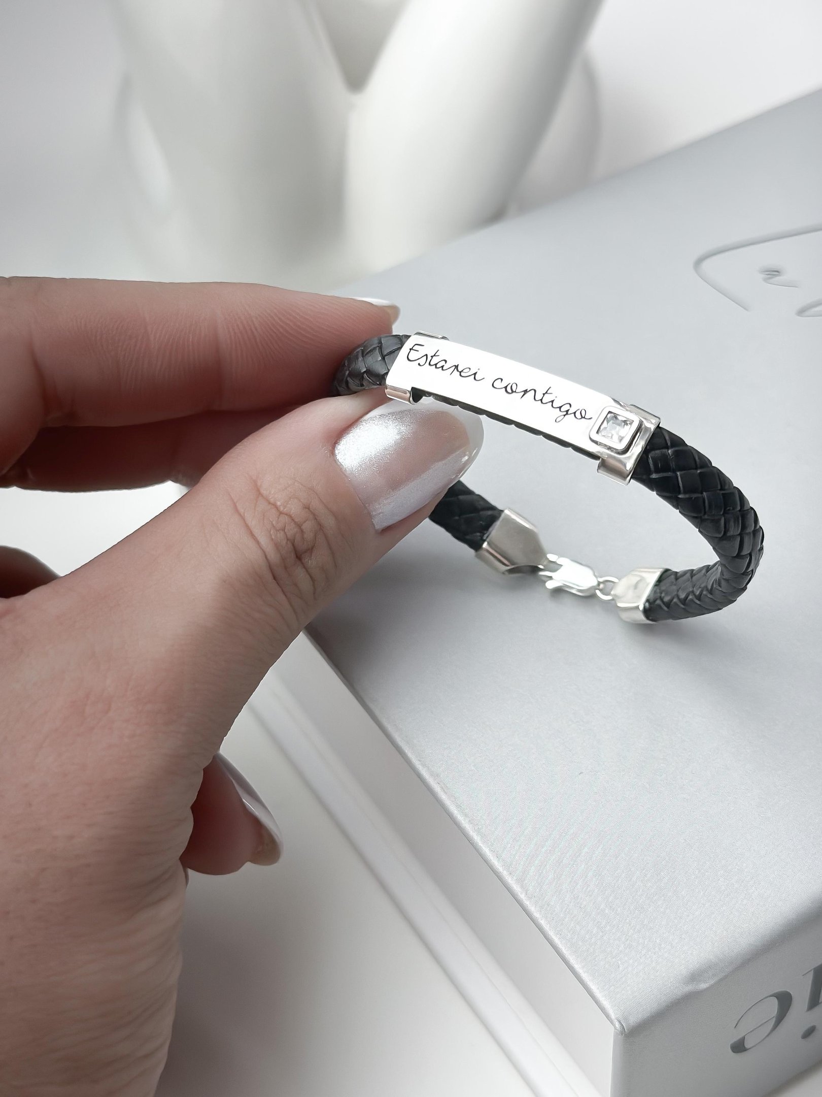 Pulseira de Prata Personalizável Courino com Chapa Unitária