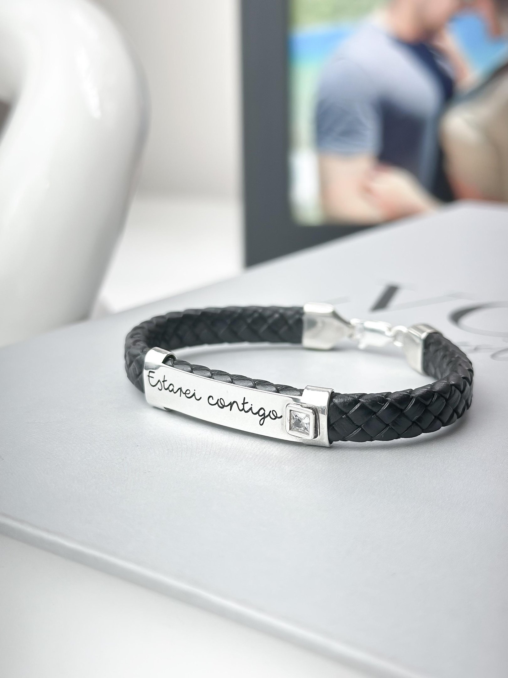 Pulseira de Prata Personalizável Courino com Chapa Unitária