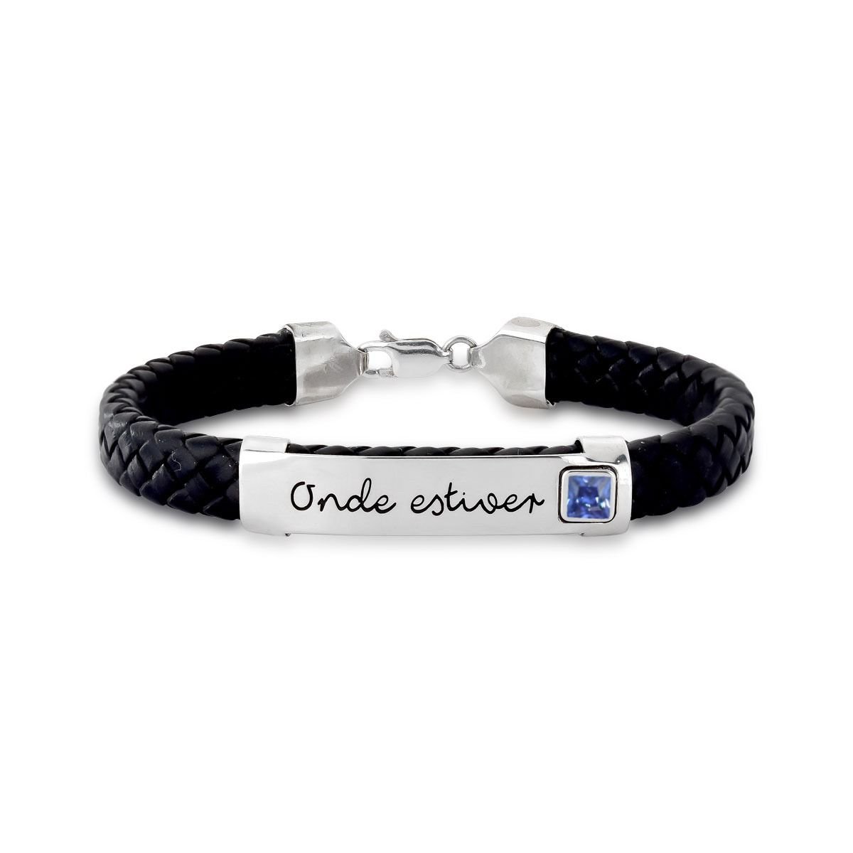 Pulseira de Prata Personalizável Courino com Chapa Unitária
