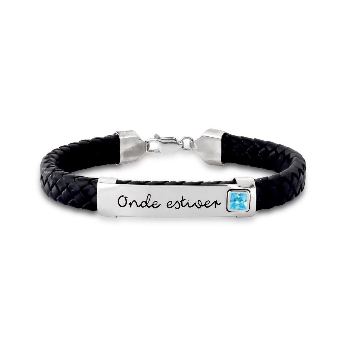 Pulseira de Prata Personalizável Courino com Chapa Unitária