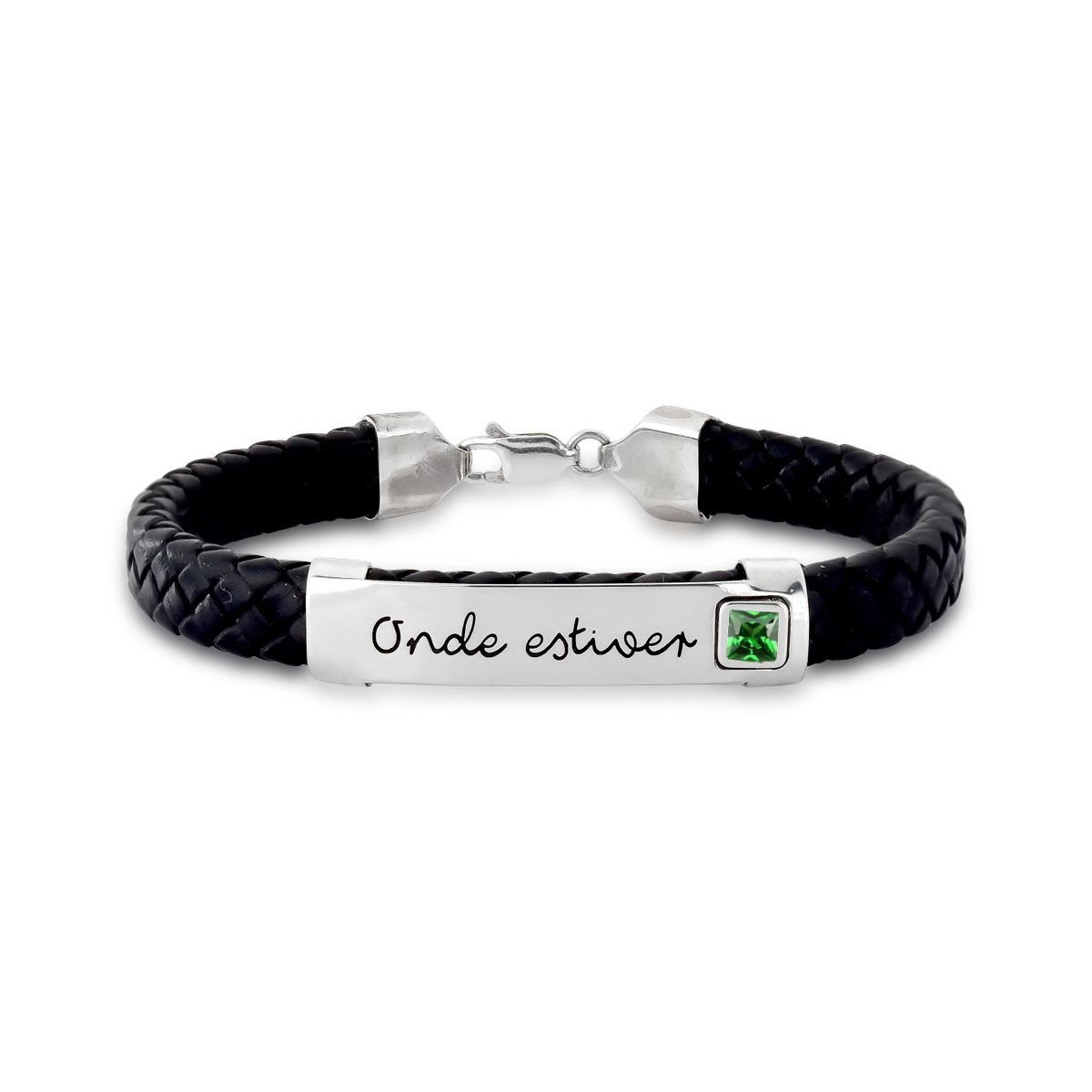 Pulseira de Prata Personalizável Courino com Chapa Unitária