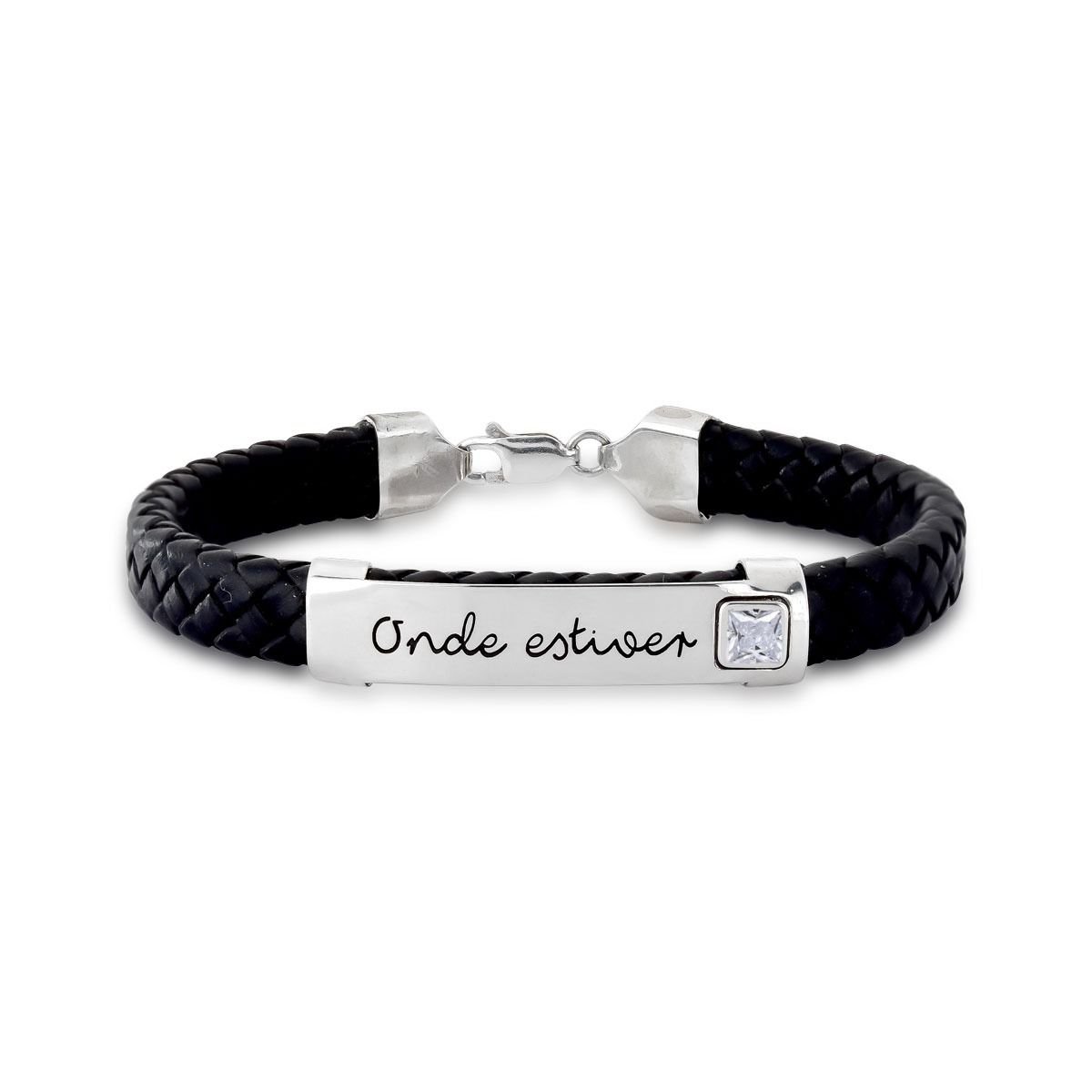 Pulseira de Prata Personalizável Courino com Chapa Unitária