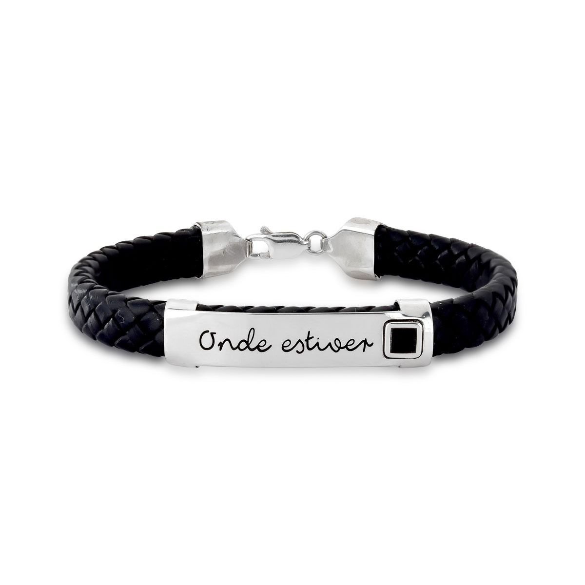 Pulseira de Prata Personalizável Courino com Chapa Unitária
