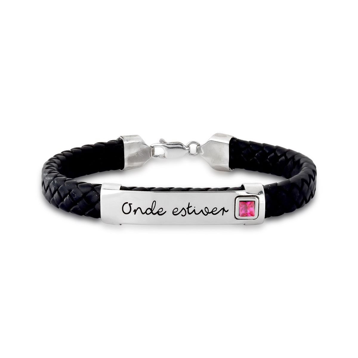 Pulseira de Prata Personalizável Courino com Chapa Unitária