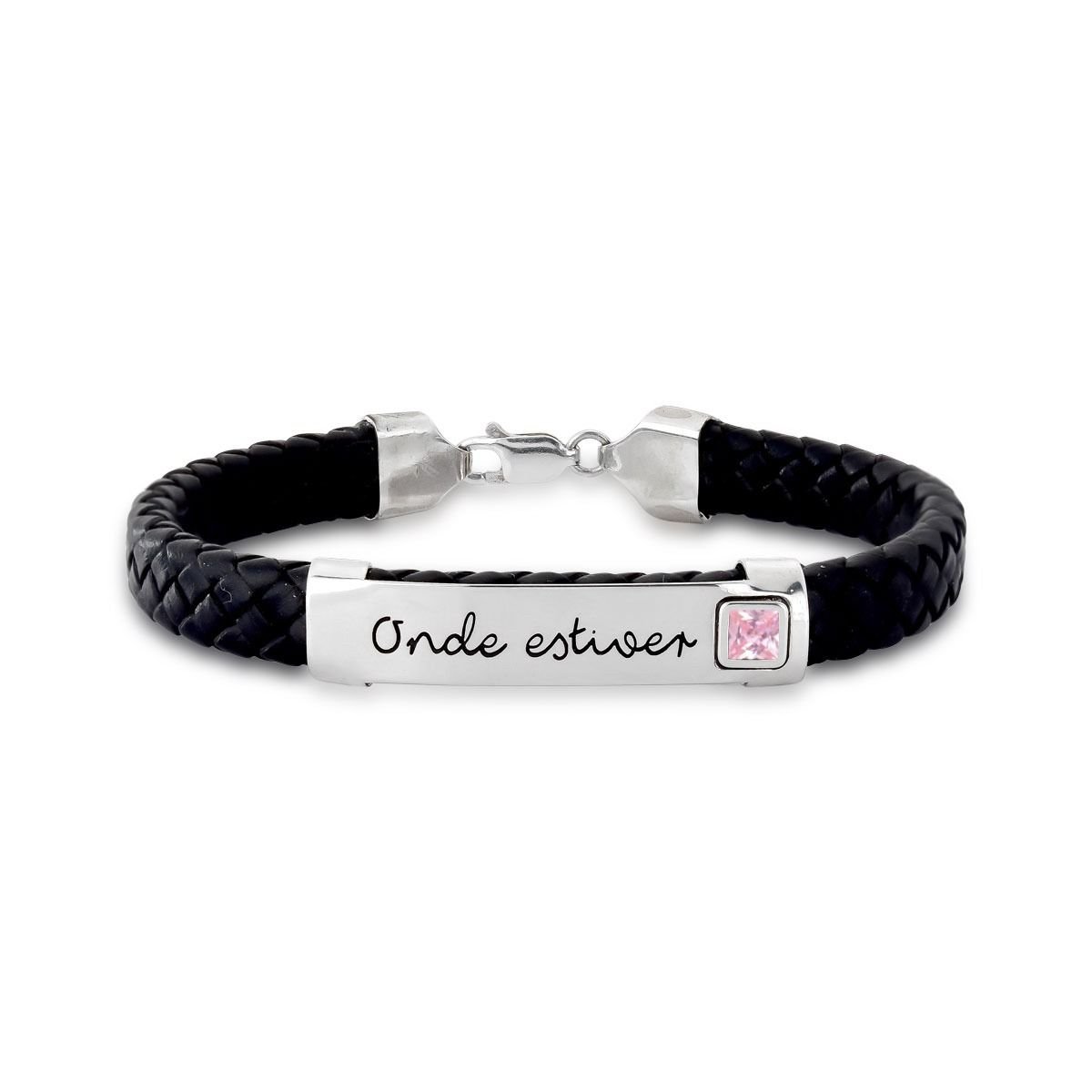 Pulseira de Prata Personalizável Courino com Chapa Unitária