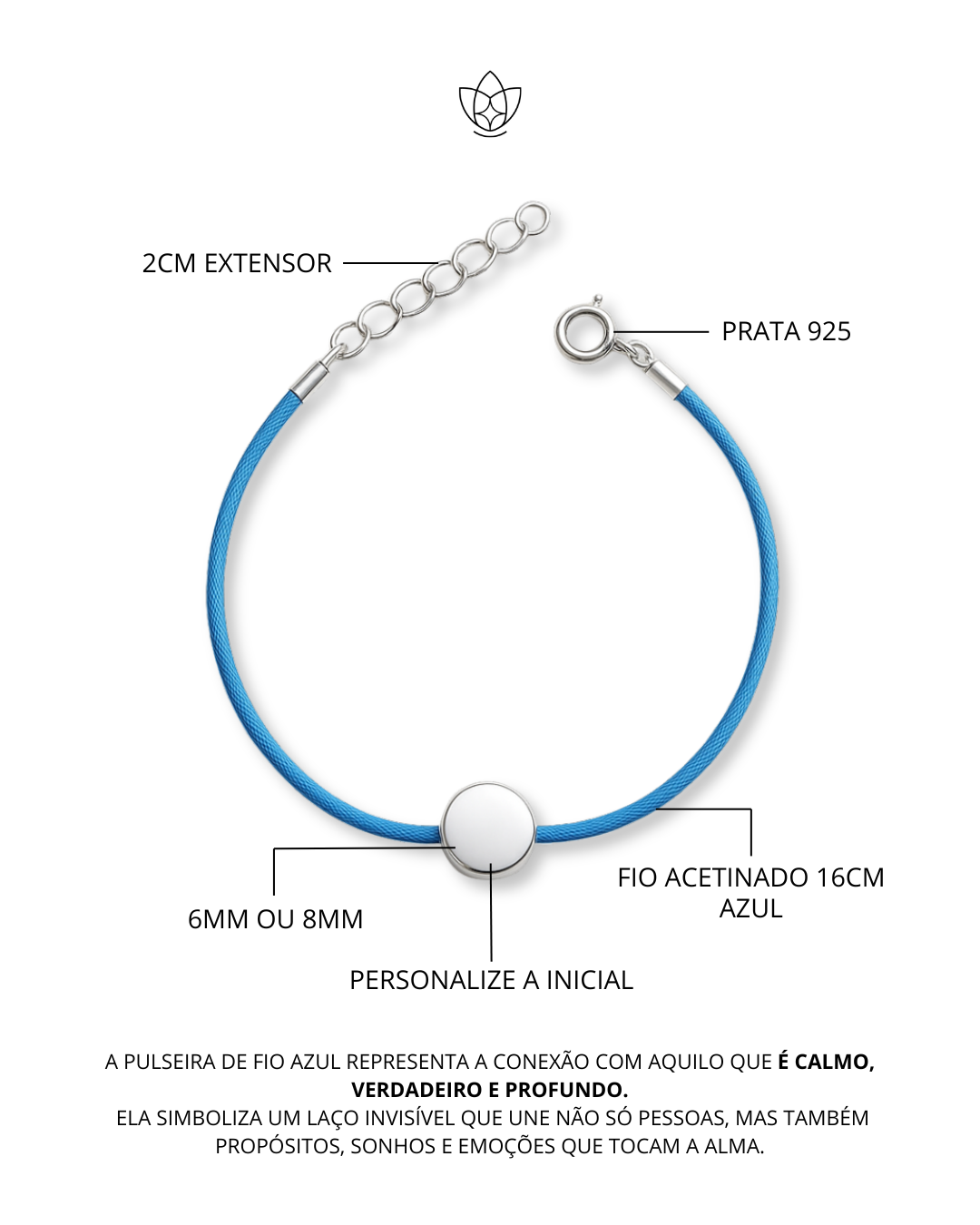 Pulseira de Prata Personalizável Fio Azul