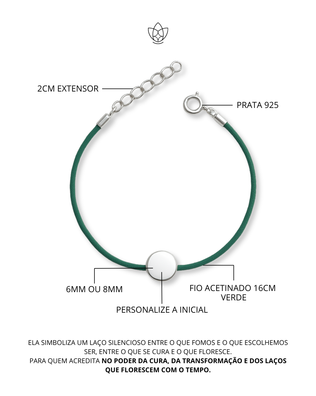 Pulseira de Prata Personalizável Fio Verde