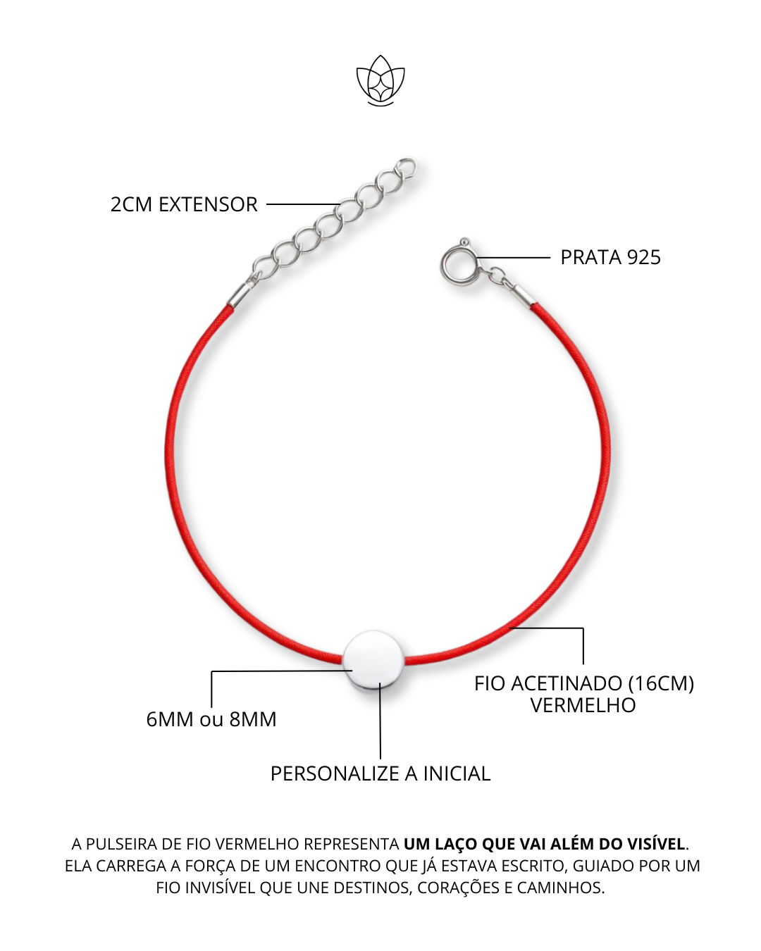 Pulseira de Prata Personalizável Fio Vermelho