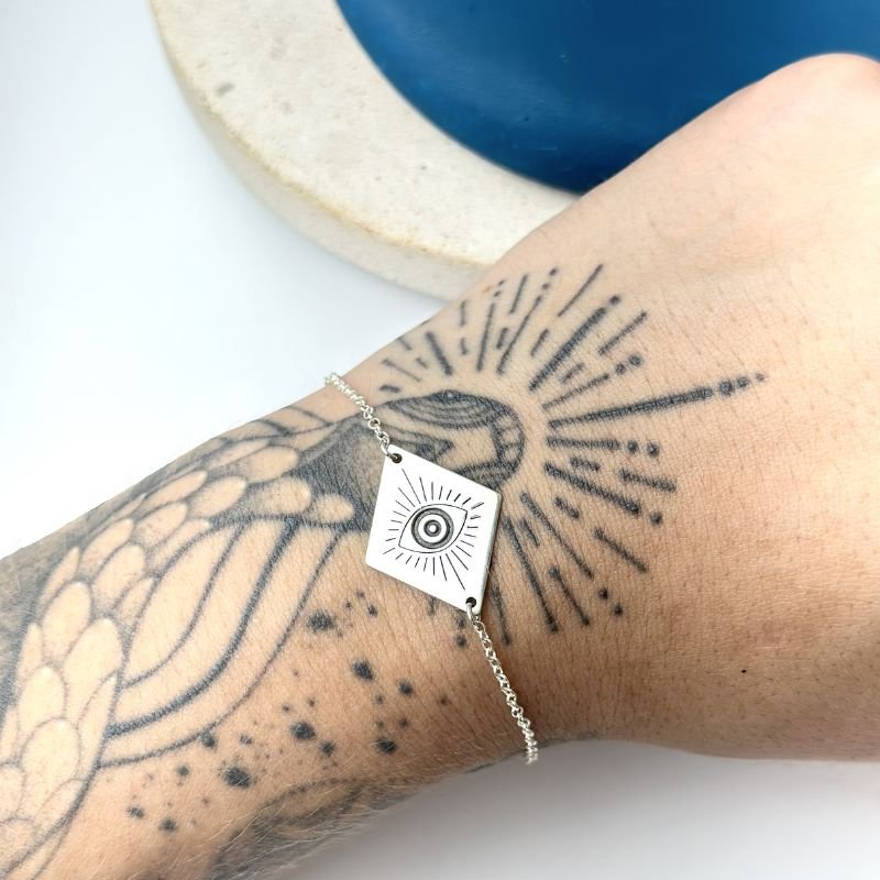 Pulseira de Prata Losango Olho Grego