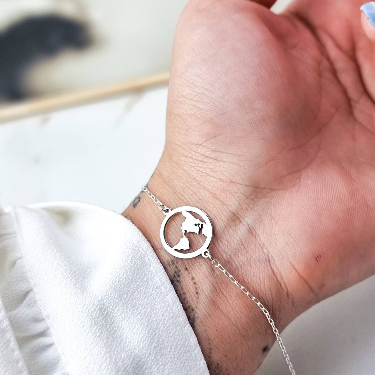 Pulseira de Prata Mapa Mundi Vazado