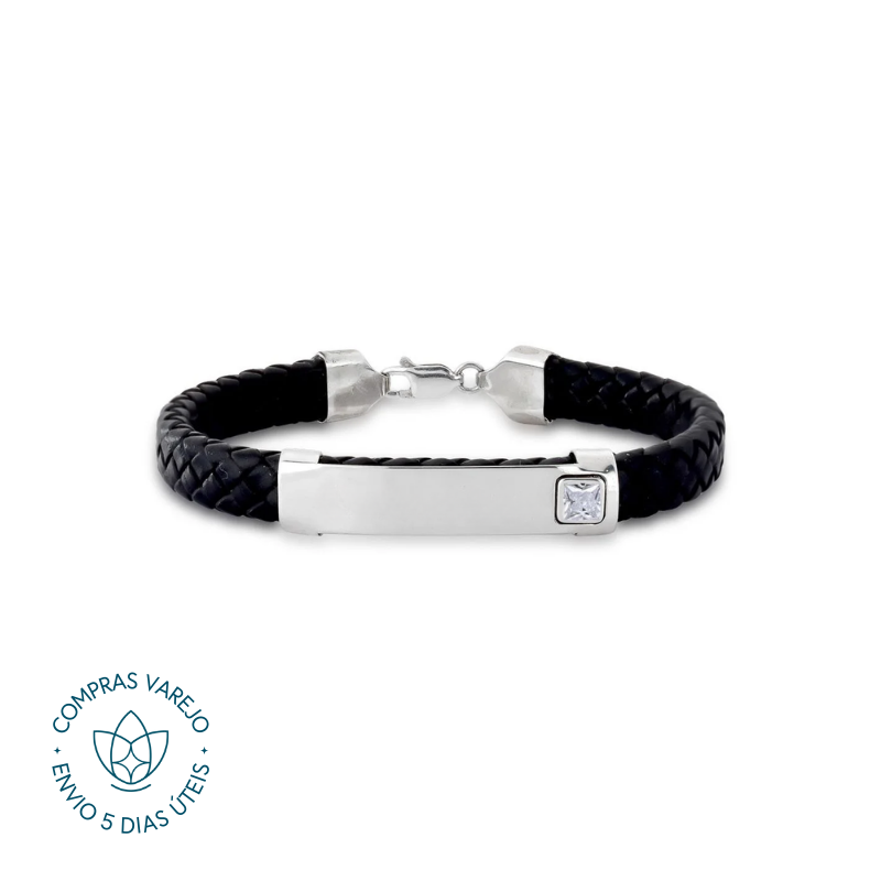 Pulseira de Prata Personalizável Courino com Chapa Unitária
